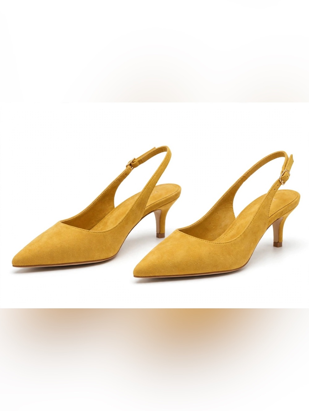 Greatonu Yellow Suede Slingback Kitten Heels